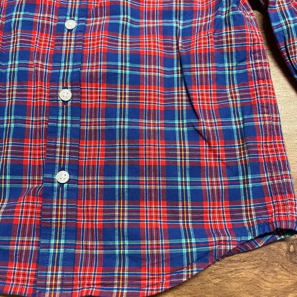 Janie & Jack Boys Red Blue Plaid Long Sleeve Button Up Shirt Size 6 Small - Picture 3 of 5